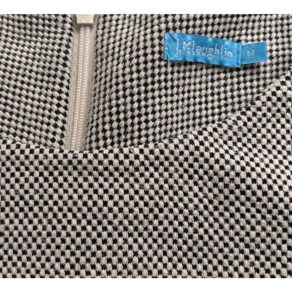 J. McLaughlin Black Gray Checked Dress Paisley Inset Stretch Midi Size Medium - Picture 4 of 9